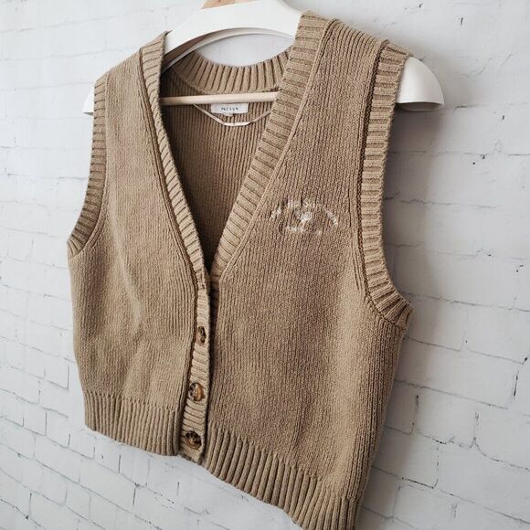 PacSun Pacific Sunwear Sweater Vest Size S Tan Button Front Swank Tank Academia - Picture 4 of 8
